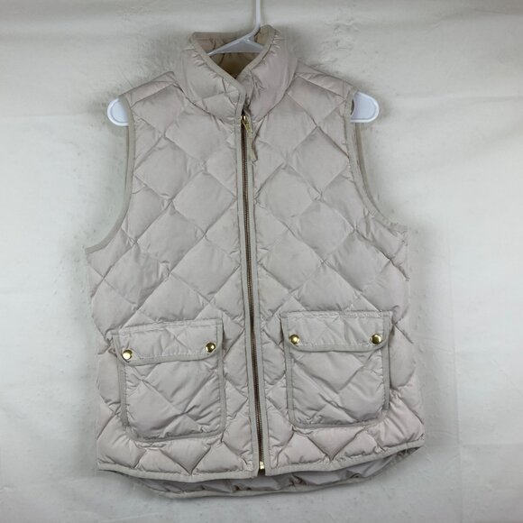 J. Crew Womens M Excursion Down Fill Quilted Puffer Vest Cream Tan Fall Winter - Picture 2 of 8